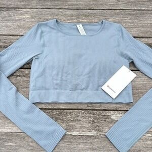 Lululemon Ebb to Street Long-Sleeve Shirt chambray blue size 10 NWT